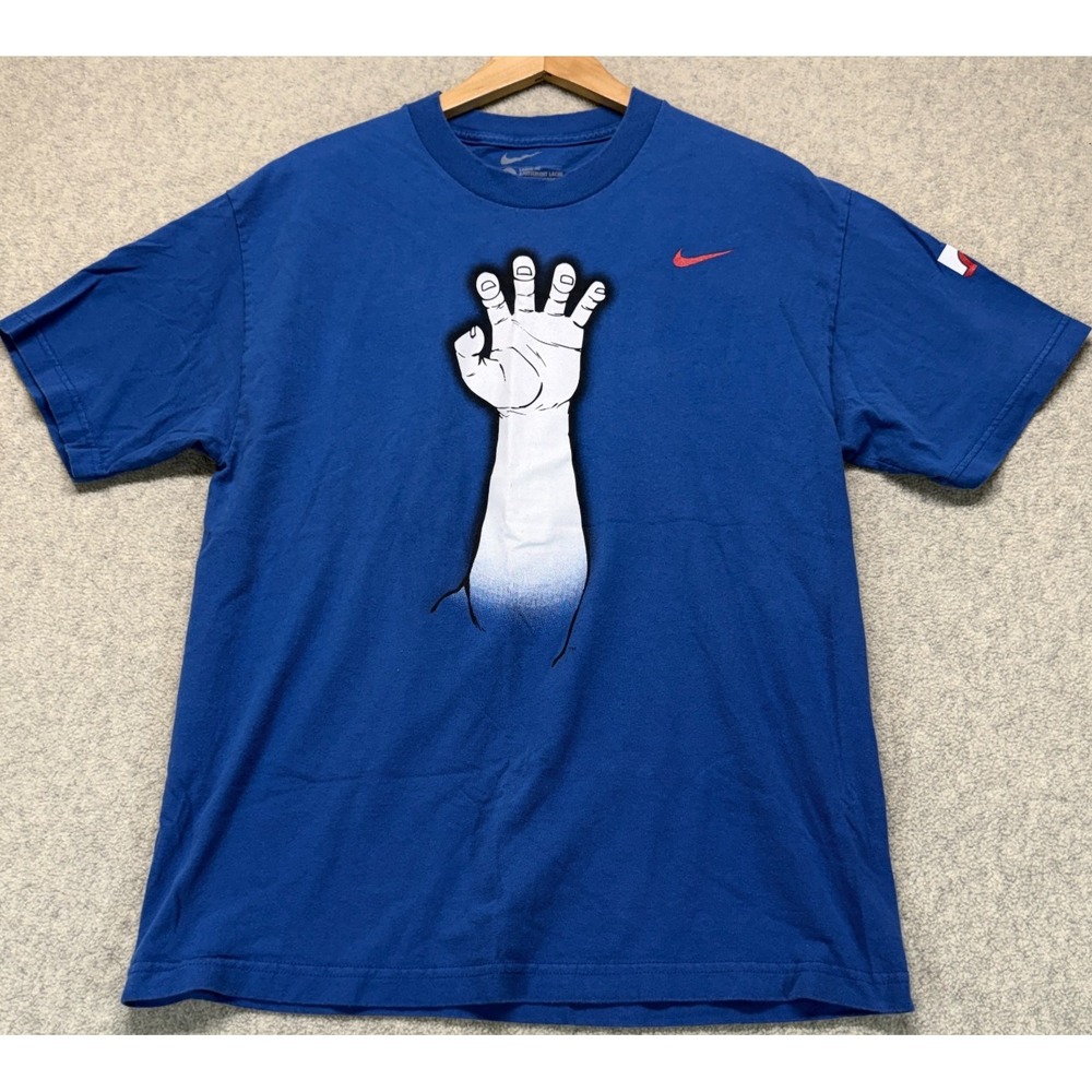 Nike Loose Fit‎ Mens 2010 MLB Tee Blue Texas Rangers Claw and Antlers Graphic L